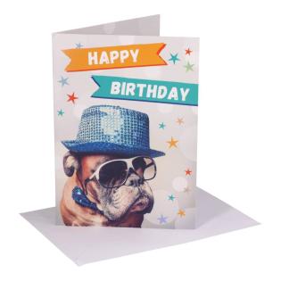 Vo&scaron;čilnica glasbena rojstnodnevna vse najbolj&scaron;e za rojstni dan A5 15,5x22,1 cm buldog pes FESTA! HAPPY BIRTHDAY 710993