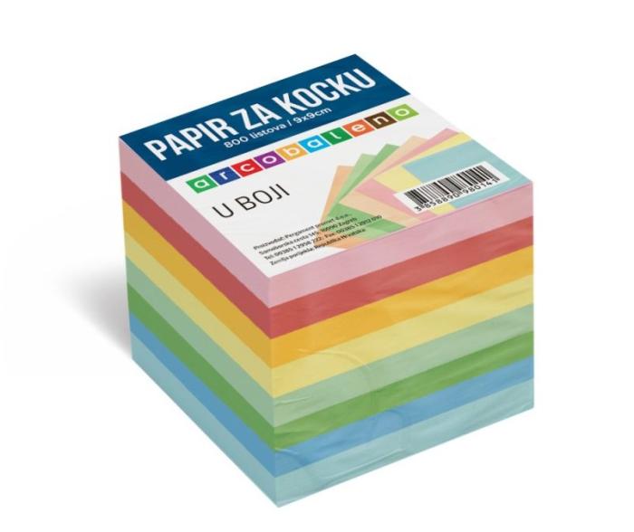 Blok kocka papirnata 9x9x9 cm 800 listov 8 barv ARCOBALENO