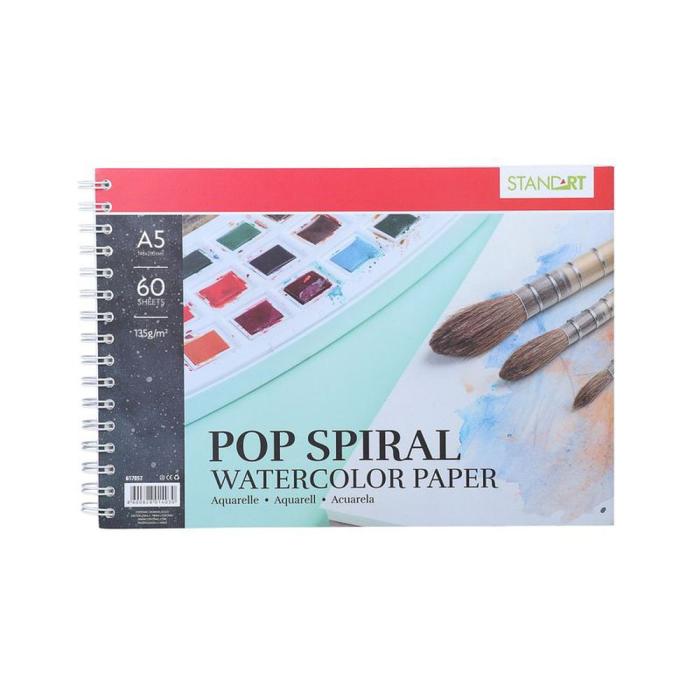 Blok skicirka A5 akvarel &scaron;piralni 60 listni 135 g STANDART POP SPIRAL WATERCOLOR PAPER 617057