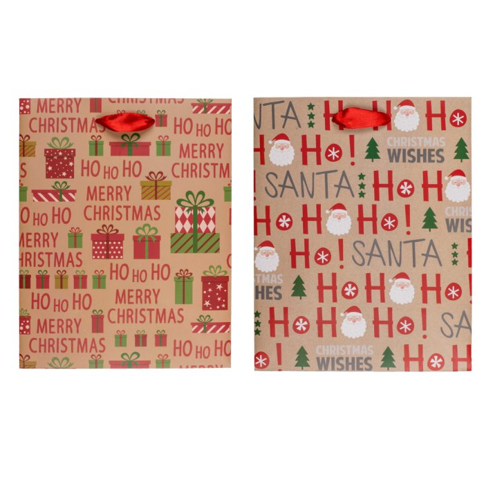Božična novoletna darilna vrečka kraft HO HO HO MERRY CHRISTMAS