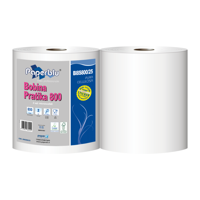 Papirnate brisače kuhinjske za roke v roli bobina pratica dvoslojna 200 m PAPERBLU set 2/1