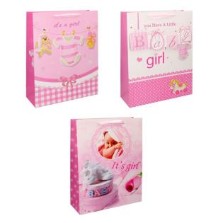 Darilna vrečka baby shower deklica 26x32x12 cm