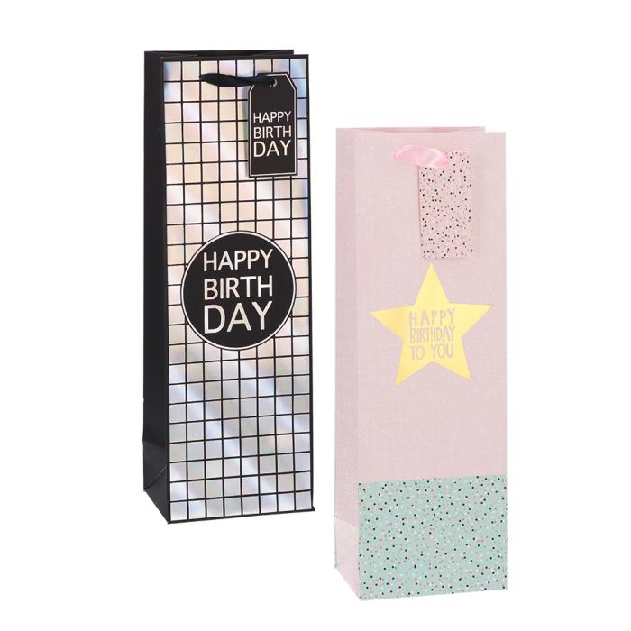 Darilna vrečka za steklenico z ble&scaron;čicami svetleča 12x9x36 cm FESTA! HAPPY BIRTHDAY 712528
