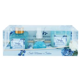 Darilni set di&scaron;av za prostor difuzor di&scaron;eča sveča parfum in milo MASTRO BIANCO MORSKA SOL IN ŽAJBELJ 4/1