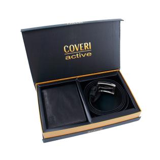 Darilni set mo&scaron;ki pas in denarnica usnjena črn COVERI COLLECTION C-1032
