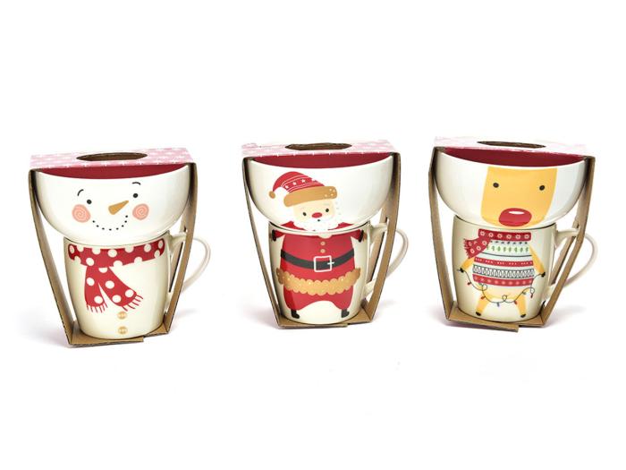 Novoletna skodelica in lonček porcelan v darilni embalaži 340 ml MHOME MIX set 2/1