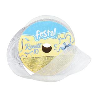 Darilni trak na kolutu dekorativni 25mm x 3m srebrn FESTA! 710785