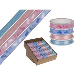 Darilni trak na kolutu roza modra 15mm x 3m BABY SHOWER