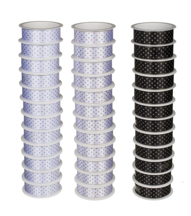 Darilni trak novoletni božični črnobel zvezdice 25 mm x 2 m 180455