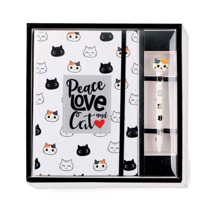 Dnevnik s kemičnim svinčnikom A5 I-TOTAL PEACE LOVE CATS MUCA XL1893 set 2/1