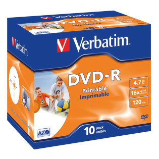 DVD-R 4,7GB 16X 10mm PRINTABLE 10/1 VERBATIM 43521  16936