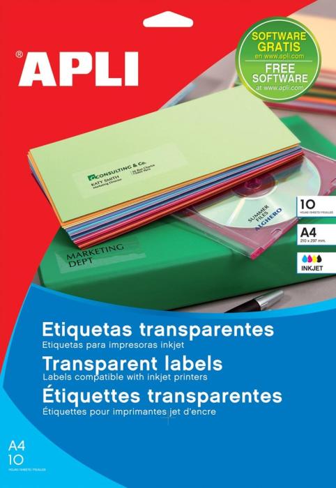 Etikete nalepke prozorne transparentne 21x29,7 cm APLI set 10/1