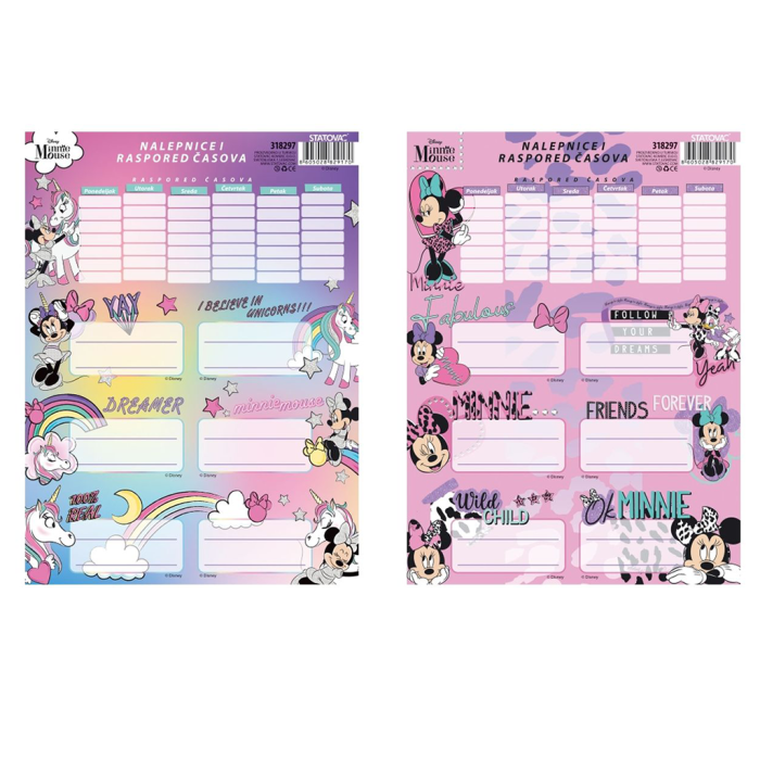 Etikete nalepke za ime z urnikom MINNIE MOUSE DISNEY set 6/1 318297