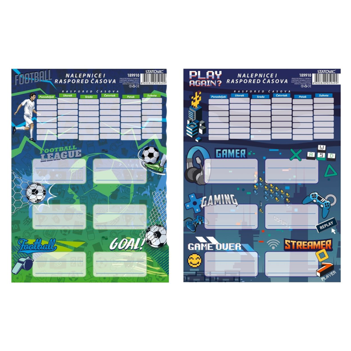 Etikete nalepke za ime z urnikom fantovske NOGOMET GAMER PLAY set 6/1 189910