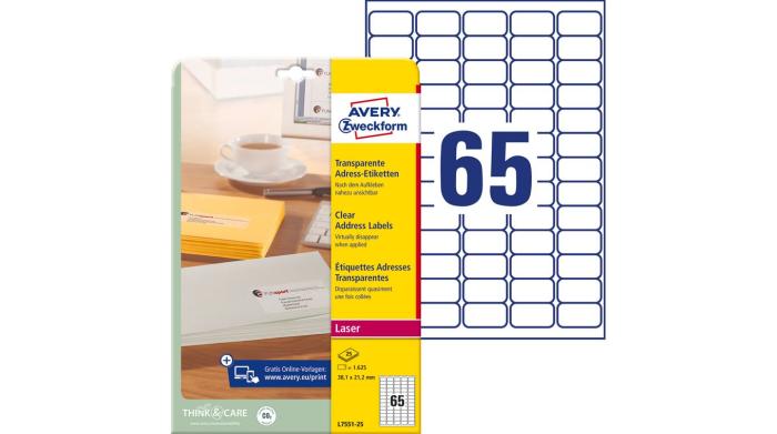 ETIKETE ZWECKFORM 38,1x21,2 MM PROZORNE L7551-25 25 POL/65 ET