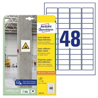Etikete nalepke bele 45,7x21,2 mm močno lepilo AVERY ZWECKFORM L7873-20/1