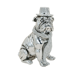 Figura dekorativna kuža pes srebrn 19 cm BULLDOG S KLOBUKOM G. WURM 15903