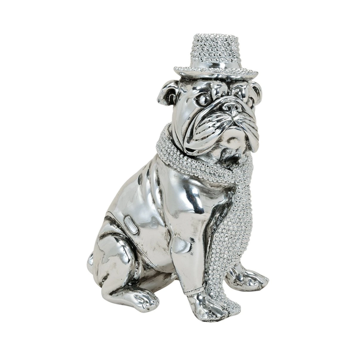 Figura dekorativna kuža pes srebrn 19 cm BULLDOG S KLOBUKOM G. WURM 15903