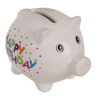 Hranilnik &scaron;parovček keramičen pujs 8,8 cm HAPPY BIRTHDAY VSE NAJBOLJ&Scaron;E 719229