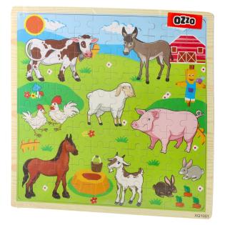 Sestavljanka lesena puzli 100 kosov LITTLE WORLD KMETIJA ŽIVALI OZZO 888078