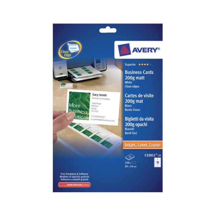 Šeleshamer za vizitke A4 200 g AVERY C32011-25 85 x 54 mm