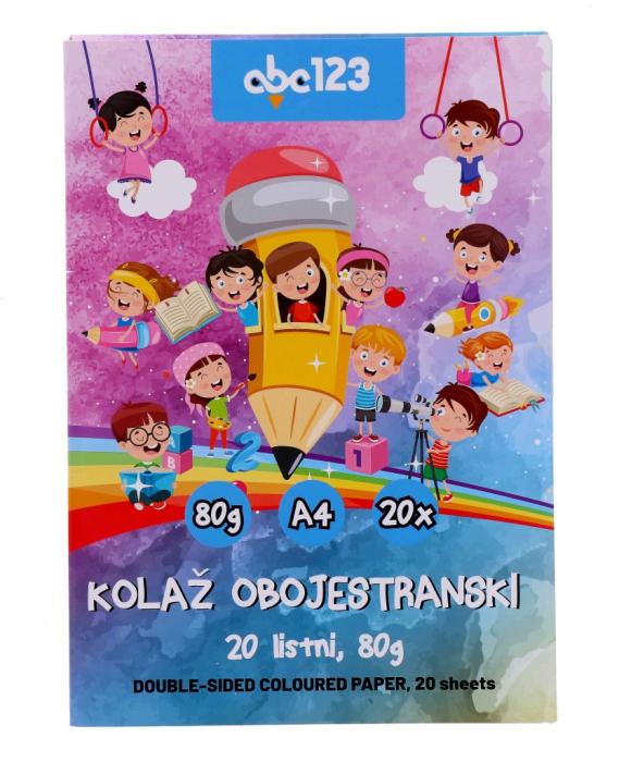 Kolaž papir obojestranski A4 20 listni 80 g ABC123 ABC123-KOLAZ