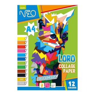 Kolaž papir samolepilni A4 12 listni NEO SAZIO LORO COLLAGE PAPER 12 barv 100923