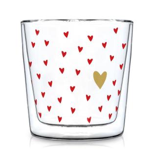 Kozarec 0,3L dvojno dno rdeči in zlati srčki PPS LITTLE HEARTS 603899