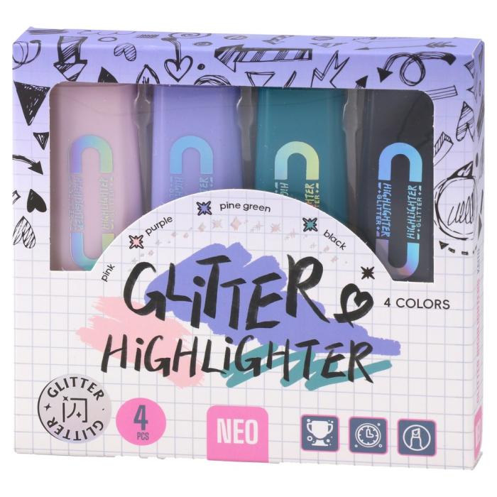 Marker signir označevalec teksta z ble&scaron;čicami NEO SAZIO PASTEL GLITER HIGHLIGHTER set 4/1 101015