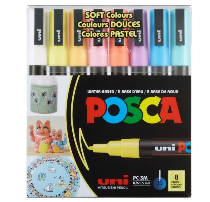 Marker flomastri akrilni POSCA UNI PC-3M pastelne barve set 8/1
