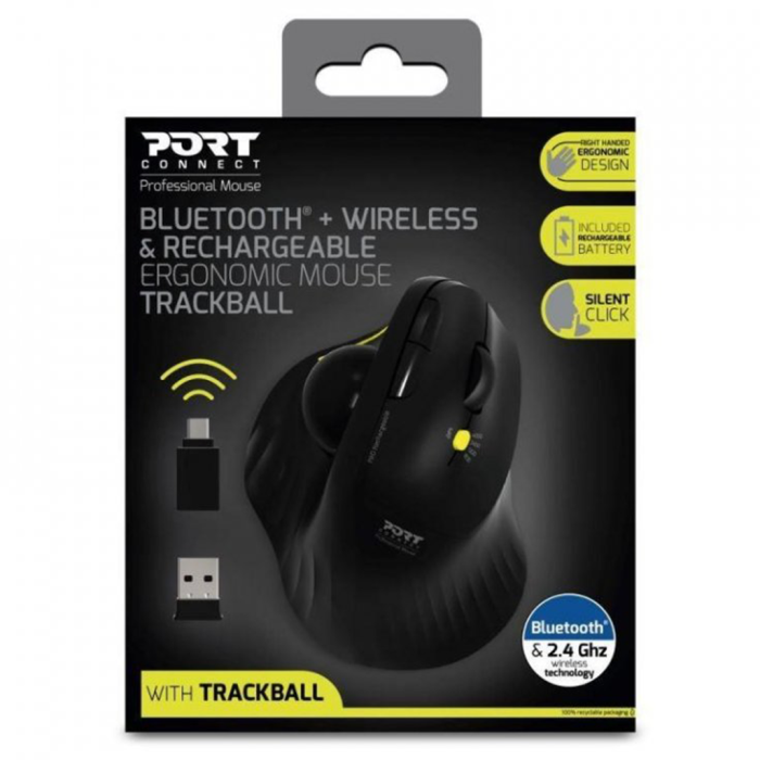 Mi&scaron;ka računalni&scaron;ka brezžična ergonomska 800-4000 dpi črna PORT TRACKBALL WL+BT USB-A/C