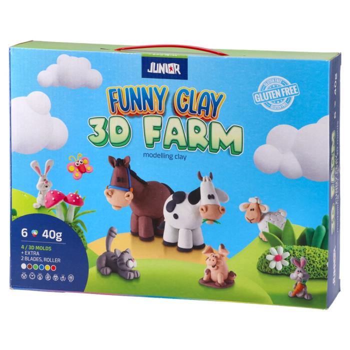 Modelirna masa plastelin z modelčki 40 g JUNIOR FUNNY CLAY 3D FARM MODELLING CLAY KMETIJA set 4/1 130777