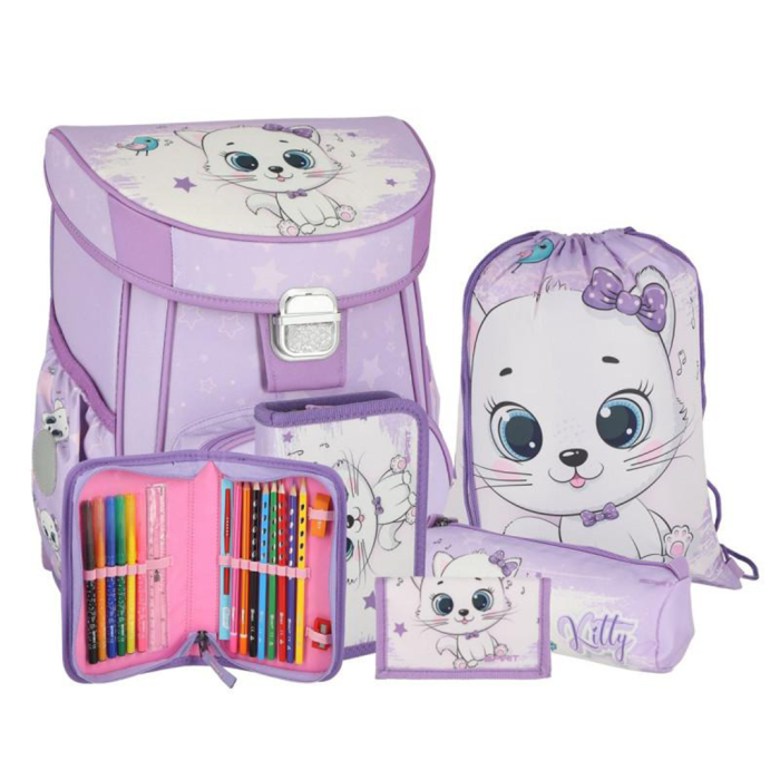 Nahrbtnik šolski anatomski, peresnica, vrečka za copate, denarnica SPIRIT KITTY BELA MUCA TTS 410528 set 5/1