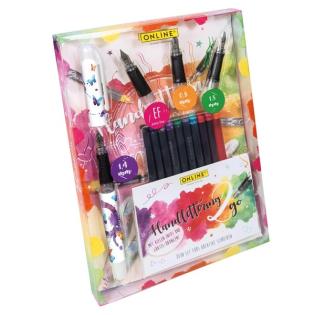 Nalivno pero kaligrafsko s 3 nastavki in 10 barvnih vložkov bombic ONLINE SET SPRING 1
