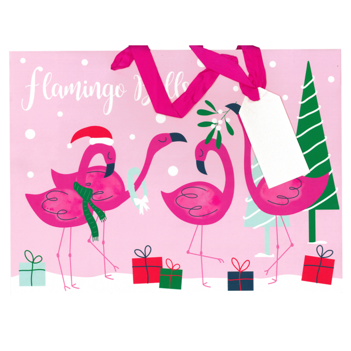 Darilna vrečka novoletna raza FLAMINGO BELLS EUROWRAP 