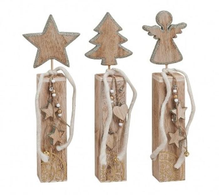 Dekoracija novoletna božična lesena 10x6x38 cm ZVEZDA SMREKA ANGEL 15820