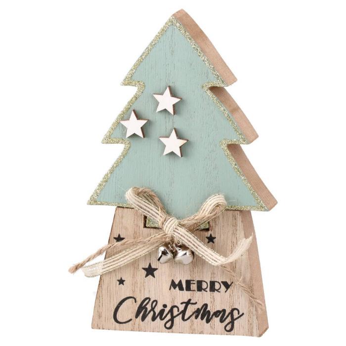 Okras novoletni božični lesena smreka 15 cm pastelno modra FESTA! MERRY PASTEL CHRISTMAS 751836