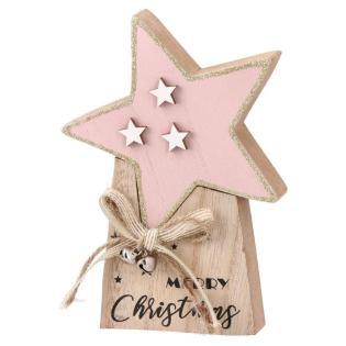 Okras novoletni božični lesena zvezda 15 cm roza FESTA! MERRY PASTEL CHRISTMAS 751859