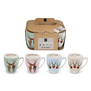 Skodelice keramične novoletni set darilni 0,35L PPD WE LOVE CHRISTMAS JELENČKI 4/1 360203215