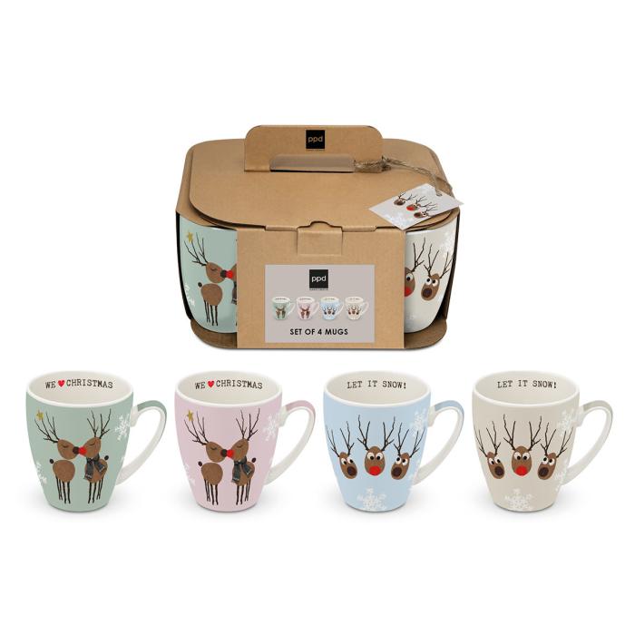 Skodelice keramične novoletni set darilni 0,35L PPD WE LOVE CHRISTMAS JELENČKI 4/1 360203215