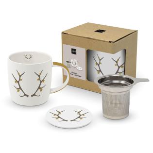 Skodelica za čaj s kovinskim filtrom in podstavkom 0,35L PPD WINTER ANTLER ROGOVJE 360402832