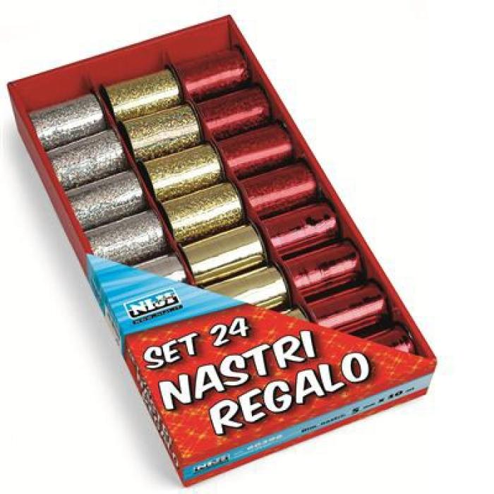Darilni trak novoletni božični na kolutu metalni 5mm x 10m LEBEZ NIJI (SET 60396)