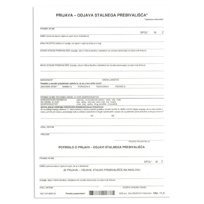 OBR.11,3 Prijava - odjava stalnega prebivali&scaron;ča