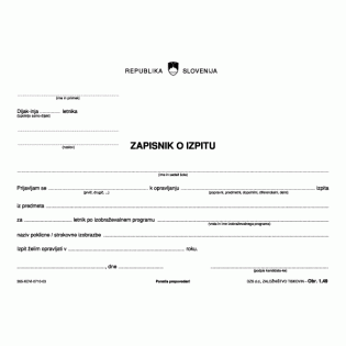 OBR.1,49 Obrazec zapisnik o izpitu za srednje &scaron;ole A5 80 g 