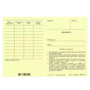 OBR.1,6 izkaznica za knjižnice rumena karton 200 g