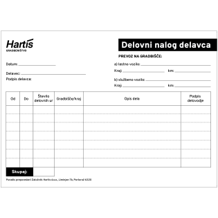 Obrazec delovni nalog delavca A5 HARTIS