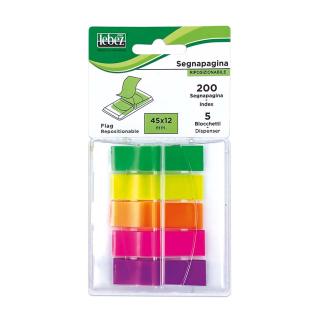 Označevalci listov neon 5 barv po 200 listov 12x45 mm LEBEZ