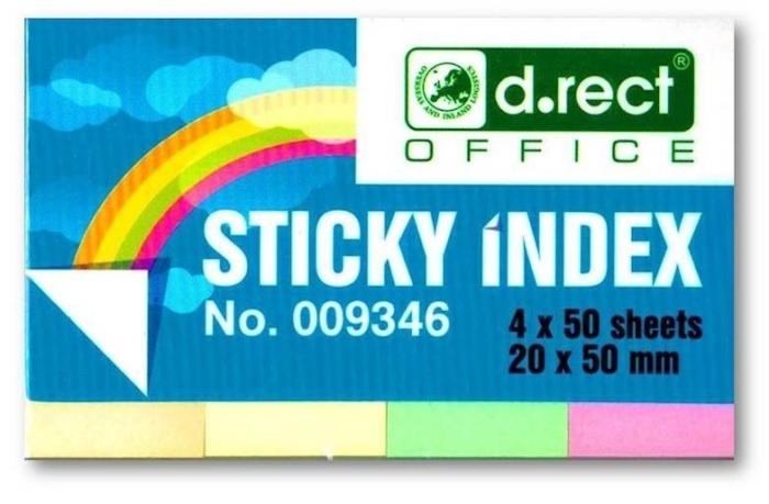 Označevalci strani samolepilni lističi 4x50 listov 2x5 cm D.RECT OFFICE STICKY INDEX NEON MIX 009346