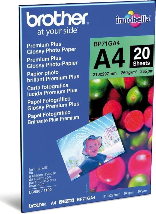 Papir A4 260 g foto glossy BROTHER INKJET set 20/1 BRBP71GA4