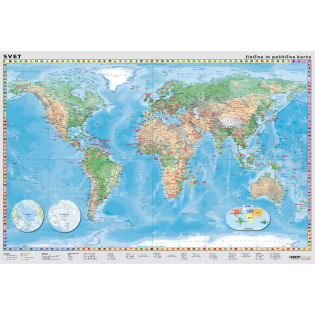 Zemljevid sveta plakat stenski pi&scaron;i bri&scaron;i 100x70 cm plastificiran